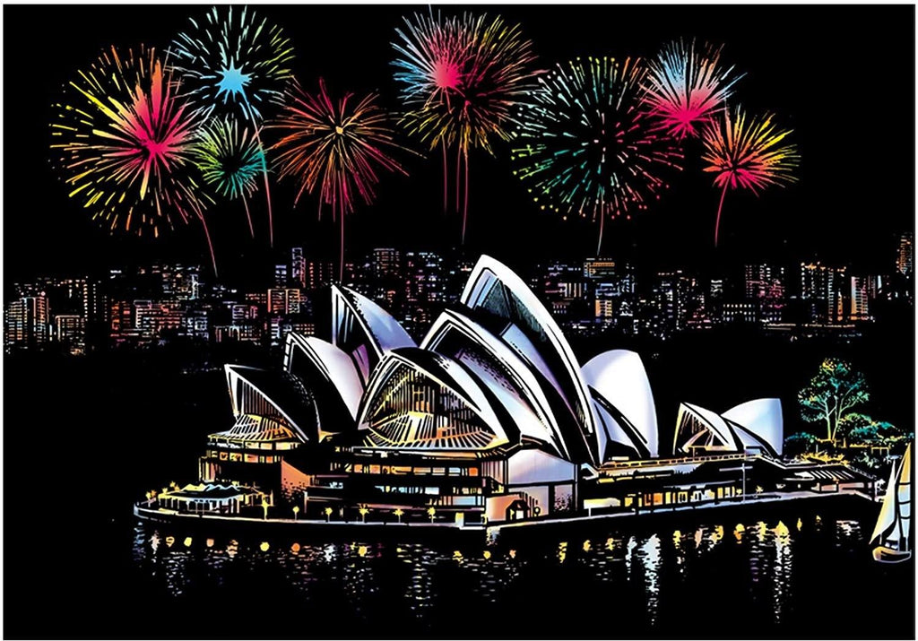 Manualidades Pintura Scratch Sydney - australia, ciudades, fuegos artificiales, rascar, raspar, scratch, scratch art, sydney 