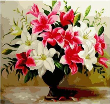 Arreglo Floral Fucsia y Blanco - Pintura Por Número (50x40)