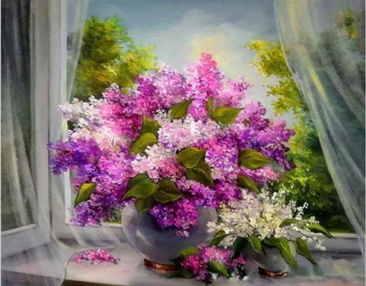 Arreglo Floral Lila - Pintura Por Número (50x40)