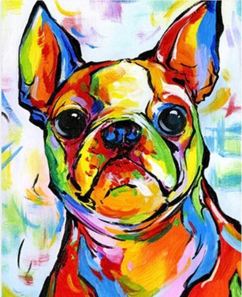 Pinturas con Diamantes Bulldog Francés Color (30x40) - Pintura Diamante Cuadrado - Animales, bordado diamante, BULLDOG, bulldog francés, DIAMOND PAINTING, FACIL, mostacilla cuadrada, Niños, perros, punto cruz 