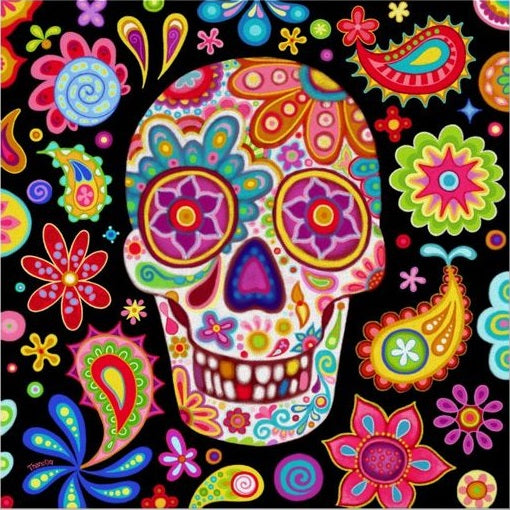 Calavera Mexicana (30x30) - Pintura Diamante Redondo