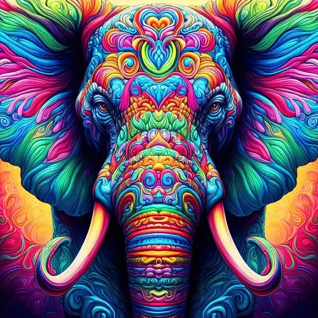 Elefante Color (40x40) - Pintura Diamante Cuadrado XL