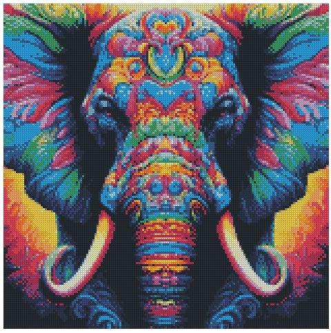 Elefante Color (40x40) - Pintura Diamante Cuadrado XL