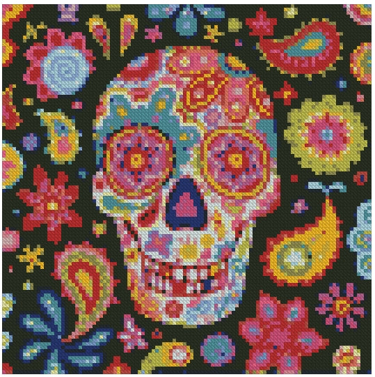 Calavera Mexicana (30x30) - Pintura Diamante Redondo