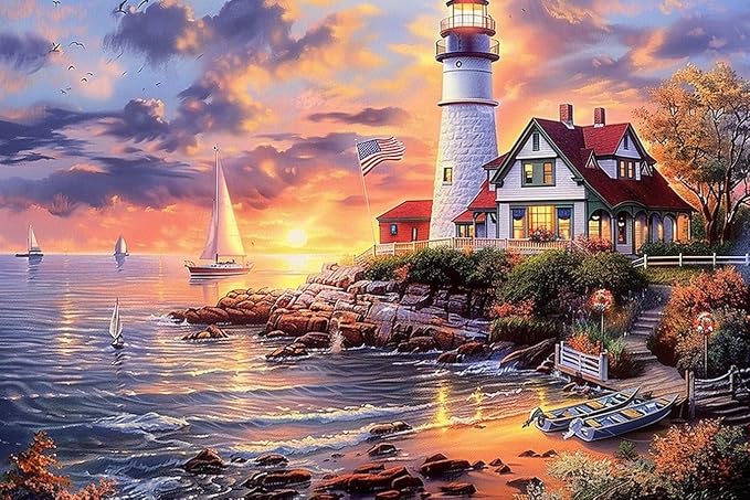 Faro y Veleros - Pintura por Numero (50x40)