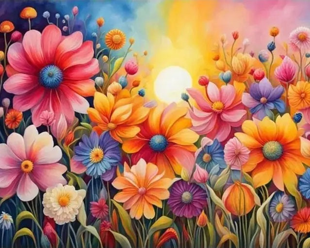 Flores Tornasol - Pintura Por Número (40x50)