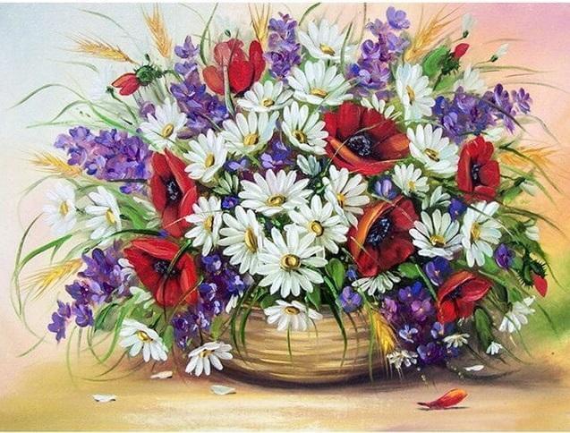 Arreglo Floral Multicolor (35x25) - Pintura Diamante Redondo
