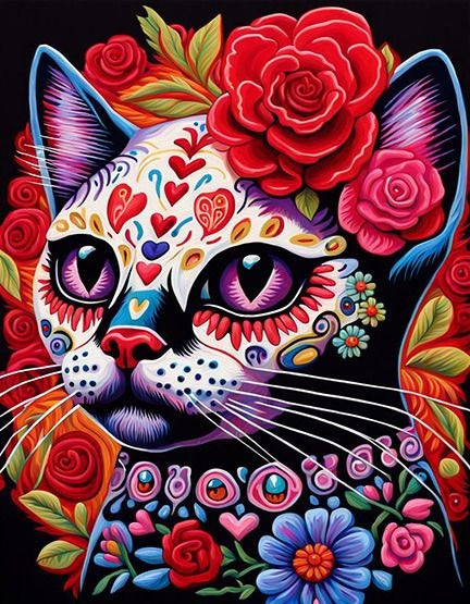 Gato Mexicano (30x40) - Pintura Diamante Redondo