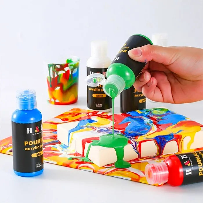Kit Pouring Paint Pintura Acrílica (6 Botellas 60 ml, 13 Piezas)