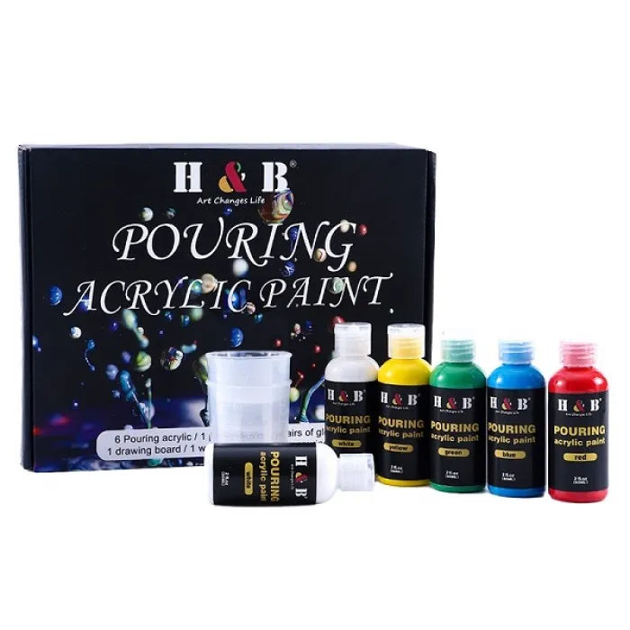 Kit Pouring Paint Pintura Acrílica (6 Botellas 60 ml, 13 Piezas)