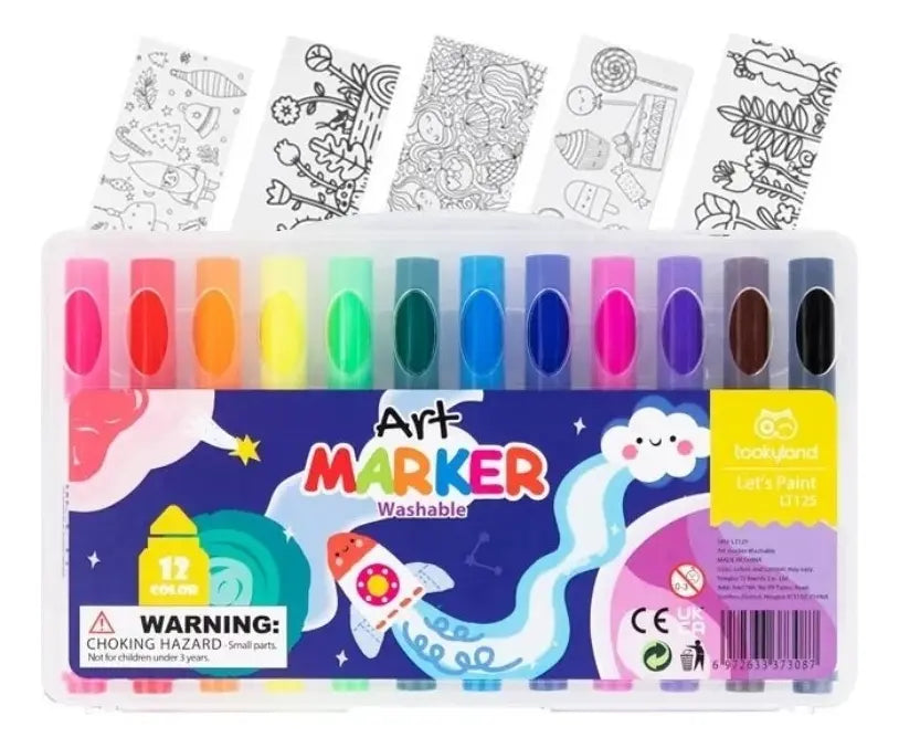 Set 12 Marcadores Lavables Niños + Plantilla