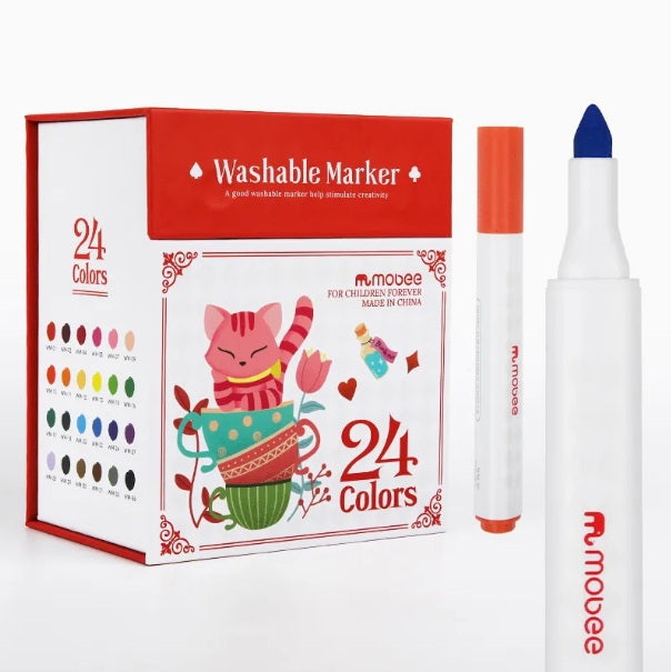 Set 24 Marcadores Lavables Niños Mobee