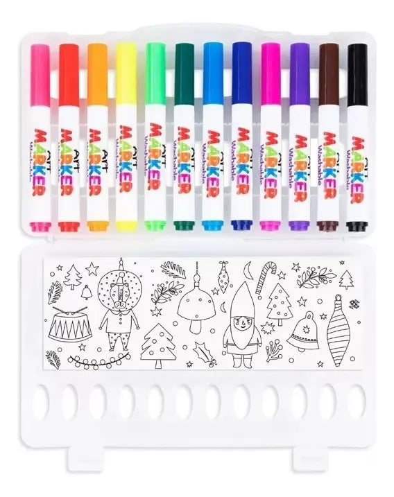 Set 12 Marcadores Lavables Niños + Plantilla