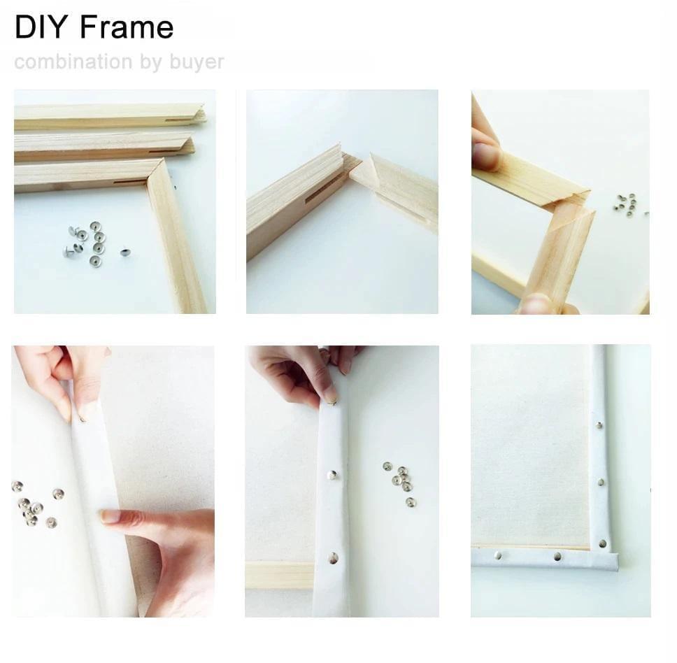 Bastidor de madera para pinturas por números, incluye piezas y herramientas para ensamblar un marco de 40x50 cm.