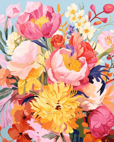 Flores Rosa - Pintura por Numero (40x50)