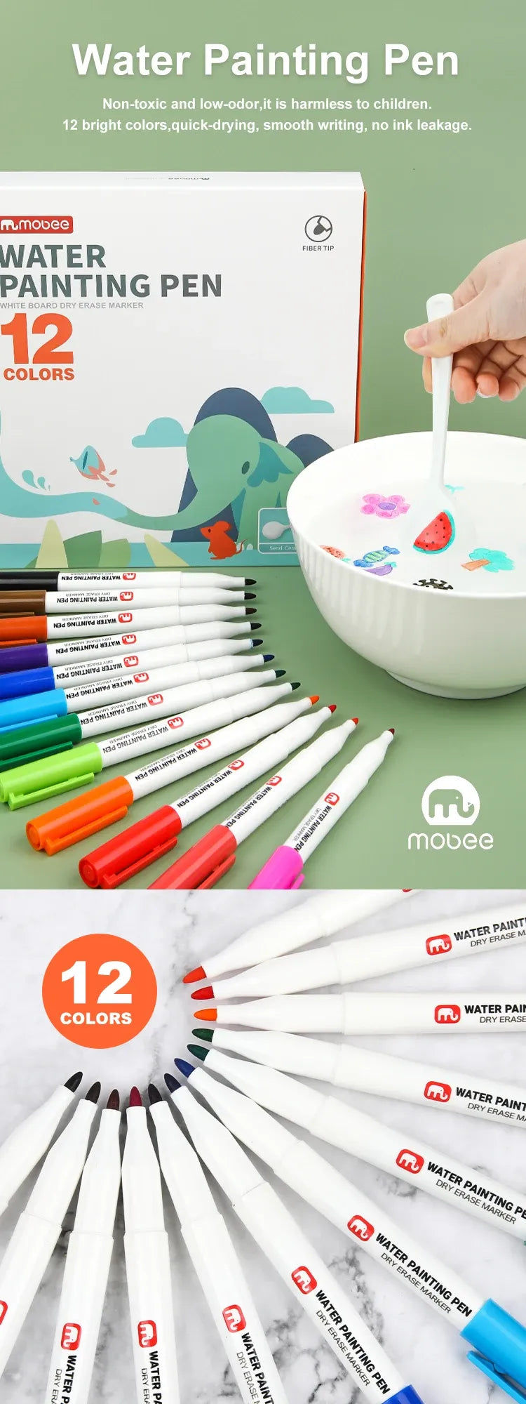 Plumones Mágicos para Pintar en Agua – 12 Colores