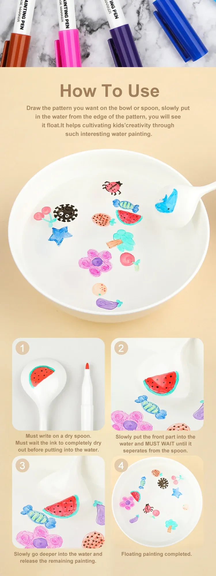 Plumones Mágicos para Pintar en Agua – 12 Colores