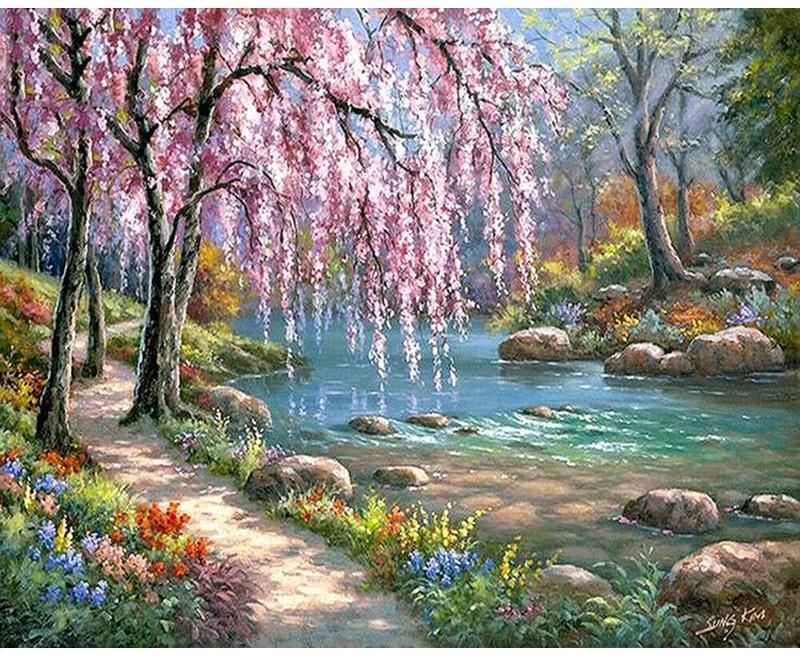 Árbol en la orilla del Río - Pintura Por Número (50x40)
