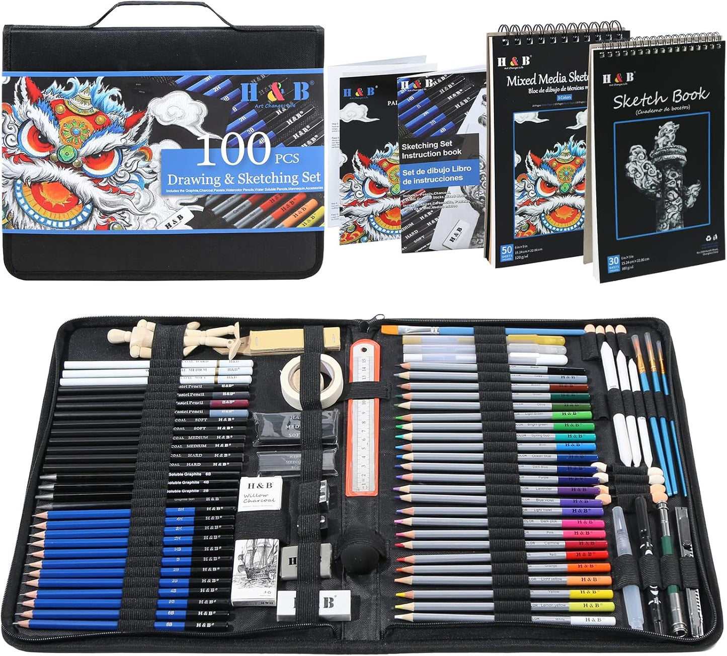 Set de Dibujo y Acuarela 100 Piezas H&B