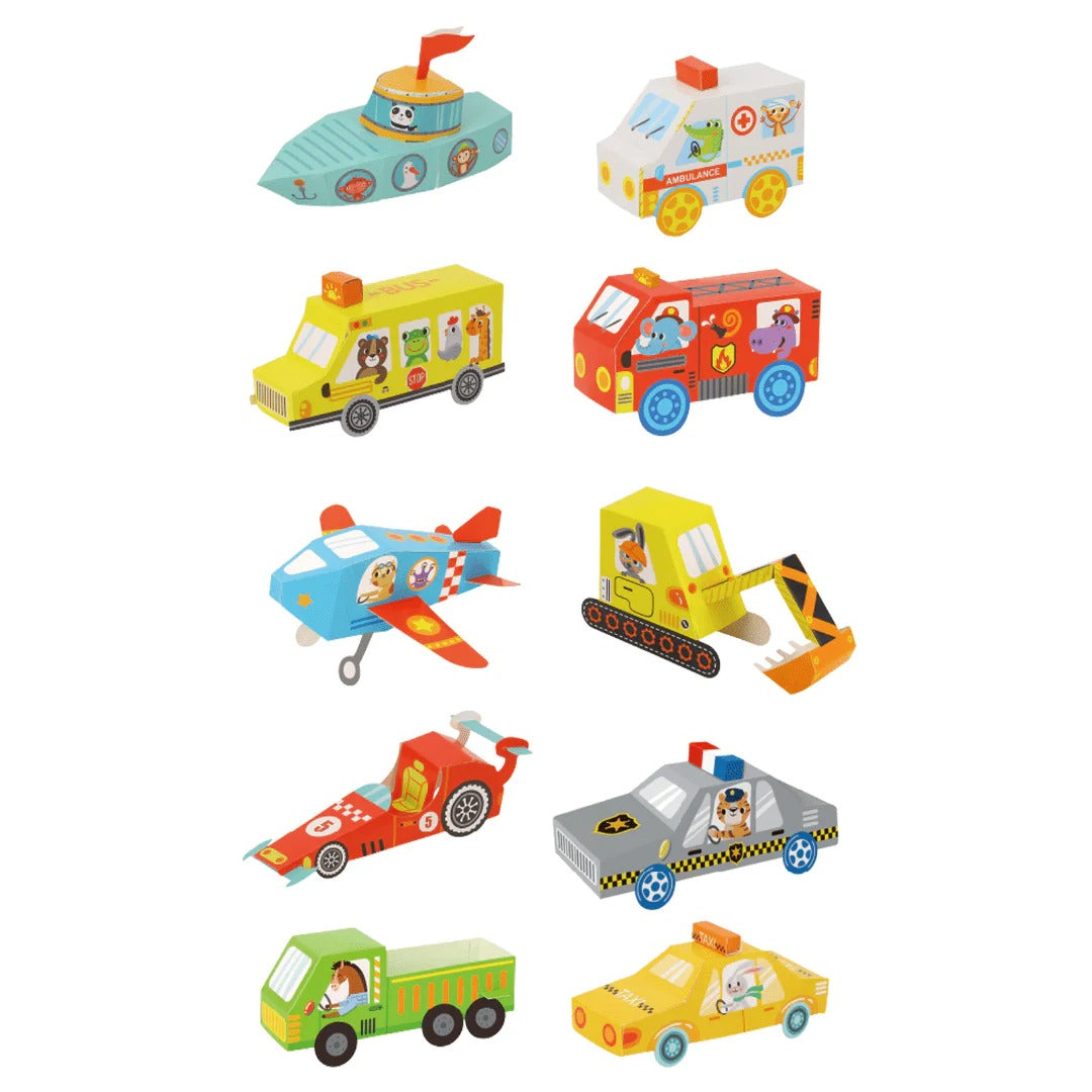 Kit de 10 Origami 3D (Prearmados) - Medios de Transporte