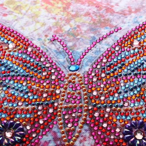 Mariposa Fucsia (30x30) - Pintura Diamante Llenado Parcial
