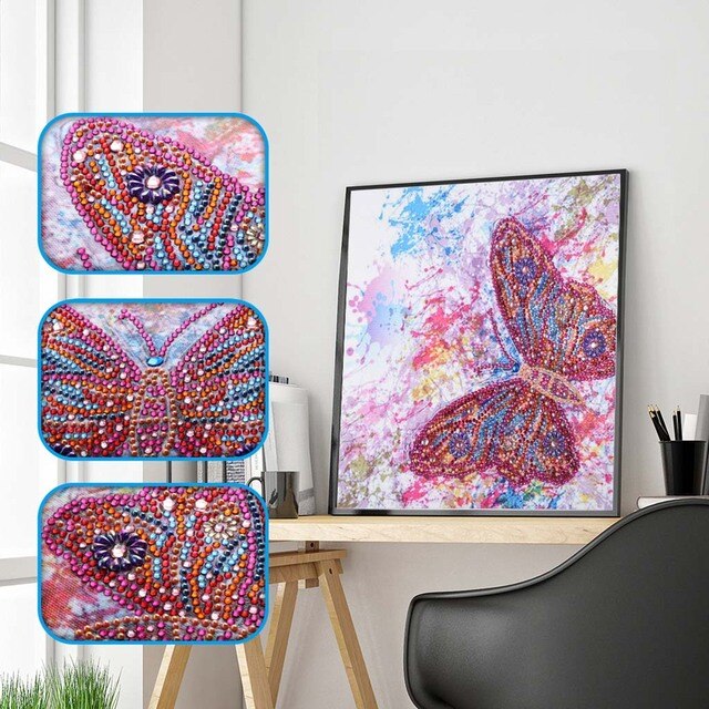 Mariposa Fucsia (30x30) - Pintura Diamante Llenado Parcial