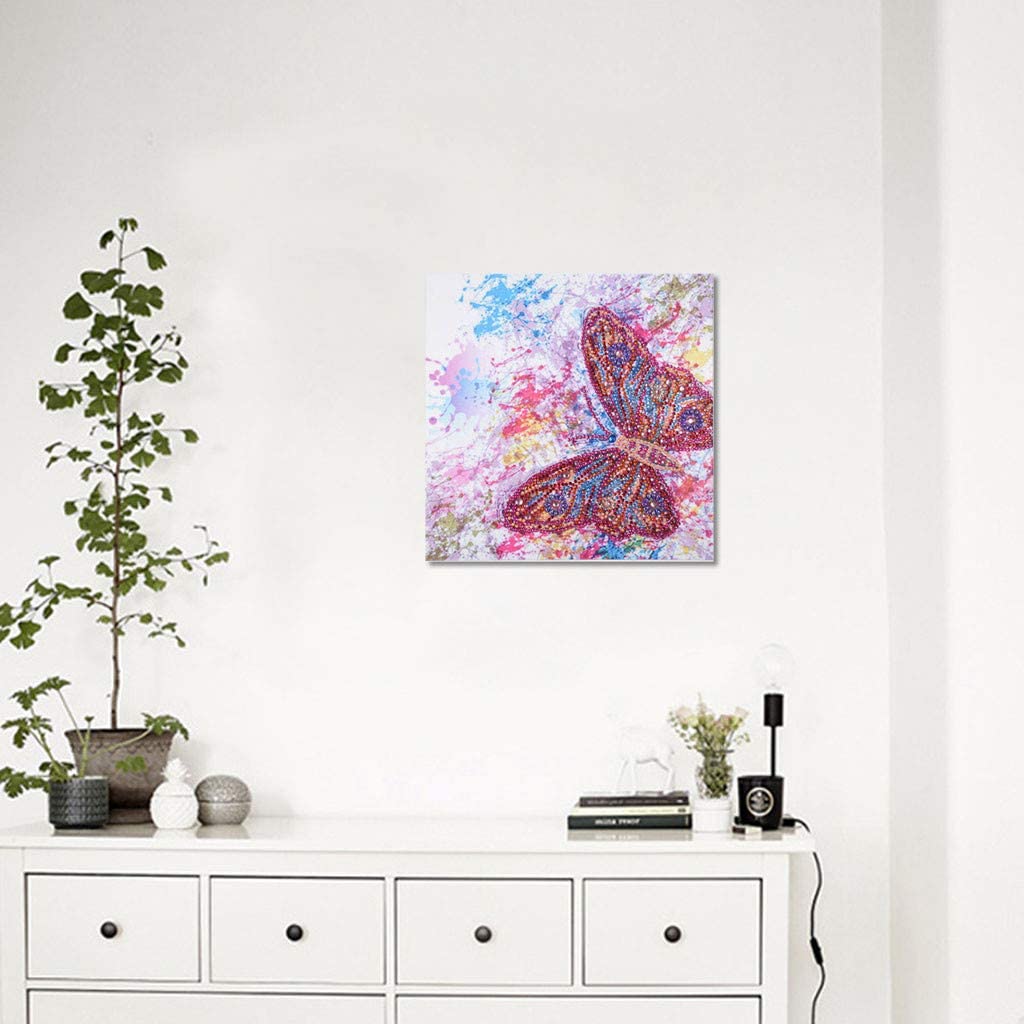 Mariposa Fucsia (30x30) - Pintura Diamante Llenado Parcial