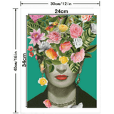 Pinturas con Diamantes Frida en Flores (30x40) - Pintura Diamante Redondo - arte, bordado diamante, diamante  cuadrado, diamond painting, flores, Frida, Frida Kahlo, mosaico diamante, mostacilla cuadrada, pintura diamante, pintura diamantes 