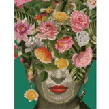 Pinturas con Diamantes Frida en Flores (30x40) - Pintura Diamante Redondo - arte, bordado diamante, diamante  cuadrado, diamond painting, flores, Frida, Frida Kahlo, mosaico diamante, mostacilla cuadrada, pintura diamante, pintura diamantes 