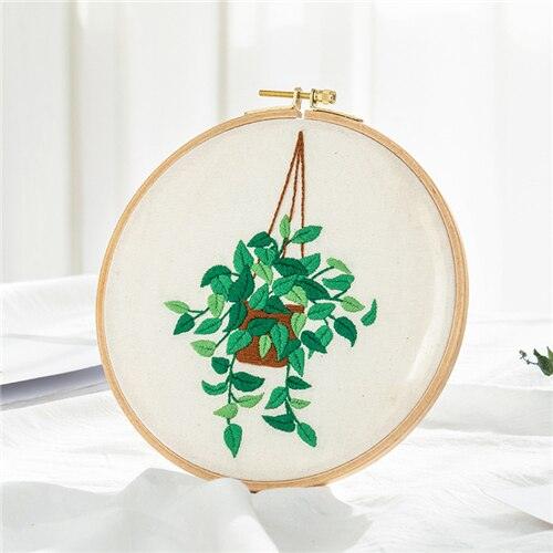 Kits de Bordado Set de Bordado Hilo Planta Colgante - arte, bastidor, bordado, flores, hilo, kit de bordado, planta, set de bordado 