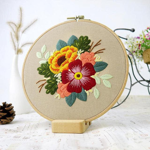 Kits de Bordado Set de Bordado Hilo Flores Grandes - arte, bastidor, bordado, flores, hilo, kit de bordado, set de bordado 