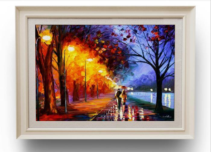 Pinturas con Números Callejón junto al Lago - Pintura Por Número (50x40) - alley by the lake, arboles, callejón junto al lago, caminata, lago, Leonid afremov, Moderno, pareja, paseo, Pintura con Número, pintura por números, rio 