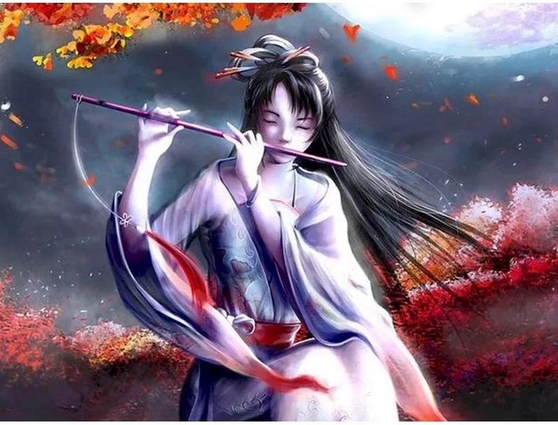 Pinturas con Números Mujer Animación - Pintura Por Número (50x40) - Animacion, Animado, Flauta, Imaginacion, Instrumento, mujeres, Niños, Pintura, Pintura con Número 