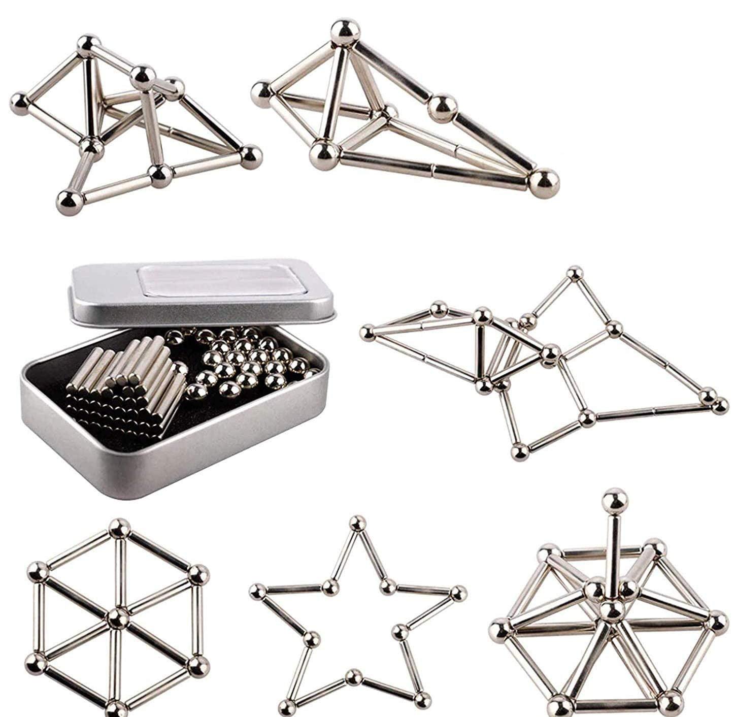 Juegos Magnéticos Set Barritas Magnéticas y Bolas de Acero - barras magnéticas, barras magnéticas plateadas, barritas imantadas, barritas magnéticas, Bloques de Construcción, bolas de acero, bolitas de acero, imanes, imanes de neodimio, juegos magnéticos, Niños, palitos magnéticos, palos magnéticos, varillas magnéticas, varitas magnéticas 