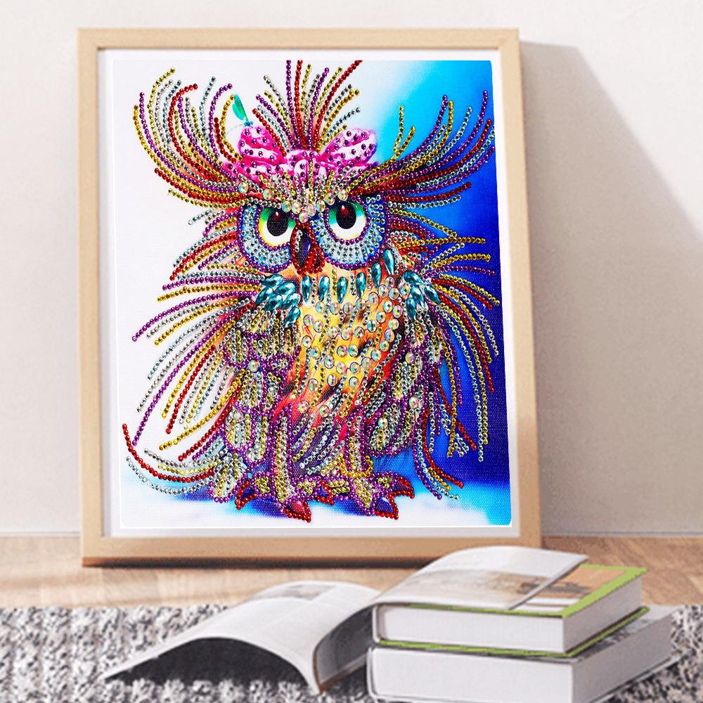 Pinturas con Diamantes Búho (40x30) - Pintura Diamante Llenado Parcial - aves, bordado diamante, buho, diamante  cuadrado, diamond painting, llenado parcial, mosaico diamante, pajaro, pintura diamante 