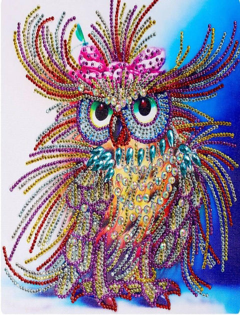 Pinturas con Diamantes Búho (40x30) - Pintura Diamante Llenado Parcial - aves, bordado diamante, buho, diamante  cuadrado, diamond painting, llenado parcial, mosaico diamante, pajaro, pintura diamante 