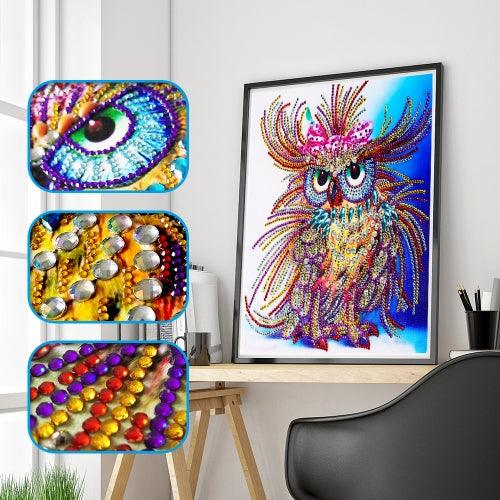 Pinturas con Diamantes Búho (40x30) - Pintura Diamante Llenado Parcial - aves, bordado diamante, buho, diamante  cuadrado, diamond painting, llenado parcial, mosaico diamante, pajaro, pintura diamante 