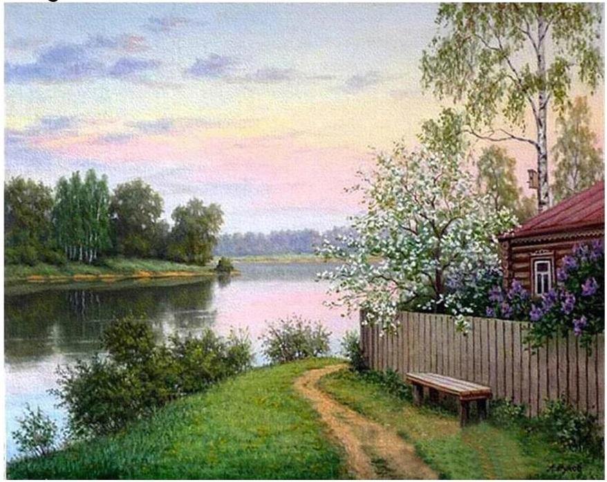 Pinturas con Diamantes Lago de Campo (30x40)- Pintura Diamante Redondo - arbol, atardecer, campo, casa, diamond painting, lago, laguna, mostacilla redonda, naturaleza, nubes, paisajes, punto cruz, reflejo 