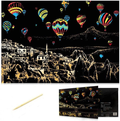 Manualidades Pintura Scratch Cappadocia - aerostatico, capadocia, cappadocia, ciudades, globos, rascar, raspar, scratch, scratch art 