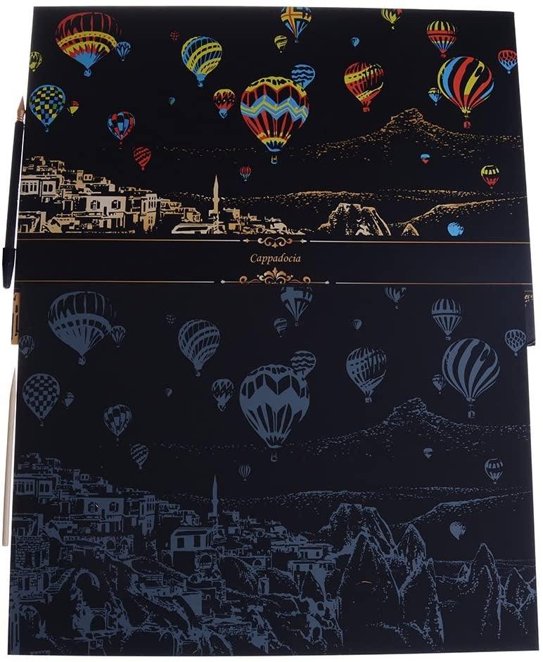 Manualidades Pintura Scratch Cappadocia - aerostatico, capadocia, cappadocia, ciudades, globos, rascar, raspar, scratch, scratch art 
