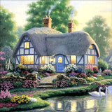Pinturas con Diamantes Casa en lago (30x30) - Pintura Diamante Llenado Parcial - bordado diamante, casa, diamante  cuadrado, diamond painting, LAGO, llenado parcial, mosaico diamante, PAISAJE, pintura diamante 