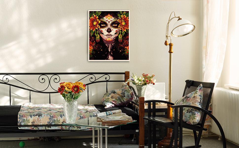 Pinturas con Números Mujer Calavera Mexicana - Pintura Por Número (40x50) - calavera, Catrina, Moderno, mujeres, México, Pintura con Número 