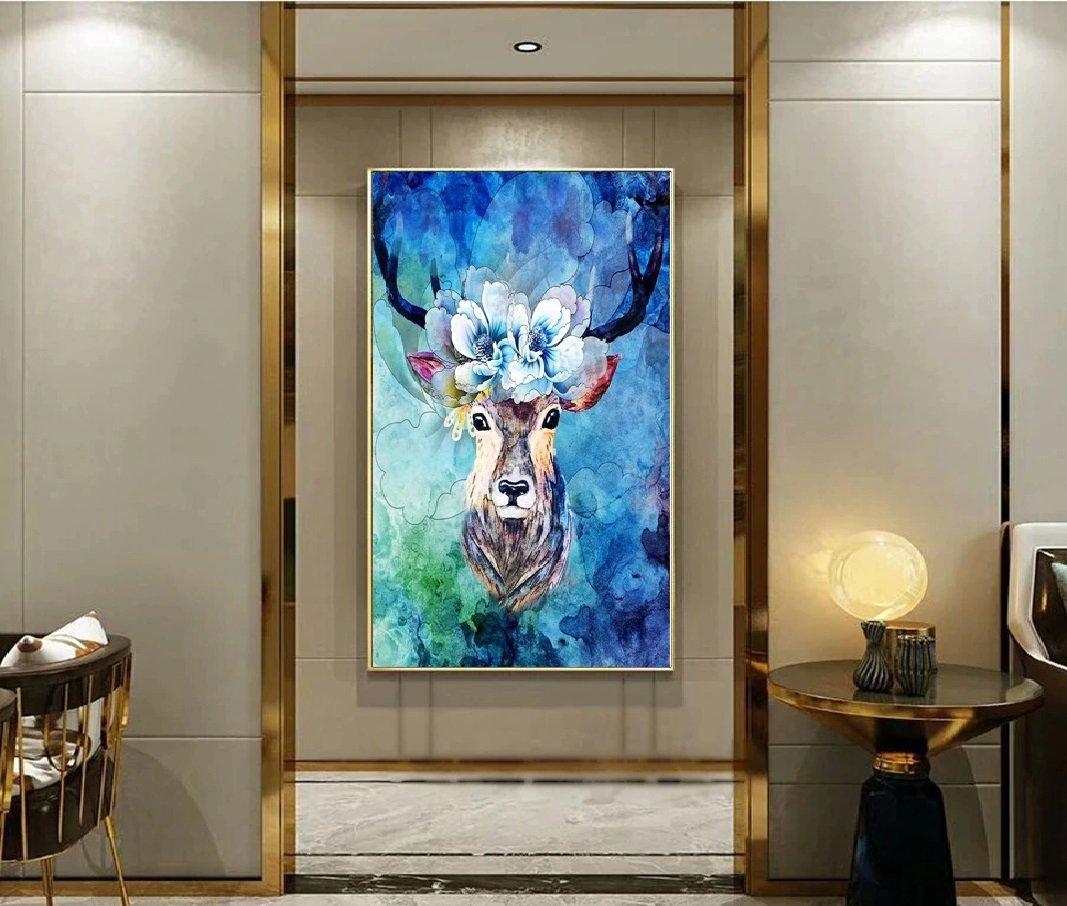 Pinturas con Diamantes Ciervo en Flor (40x50) - Pintura Diamante Cuadrado XL - Animales, bordado diamantes, CIERVO, diamond painting, Flores, mostacilla cuadrada, pintura diamantes, reno, xl 