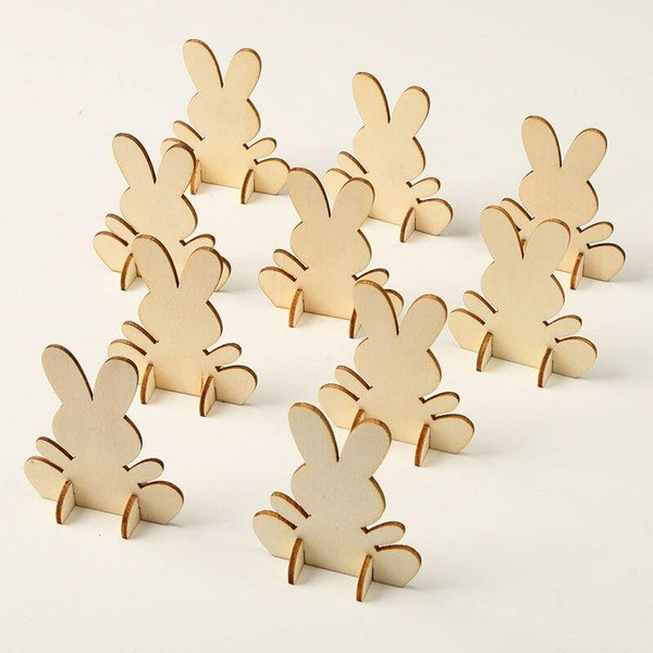 Manualidades Set 10 Conejitos Madera para Pintar - Pascua - adornos, animales, conejitos, conejo, madera, manualidades, niño, niños, pascua, pintar, semana santa 