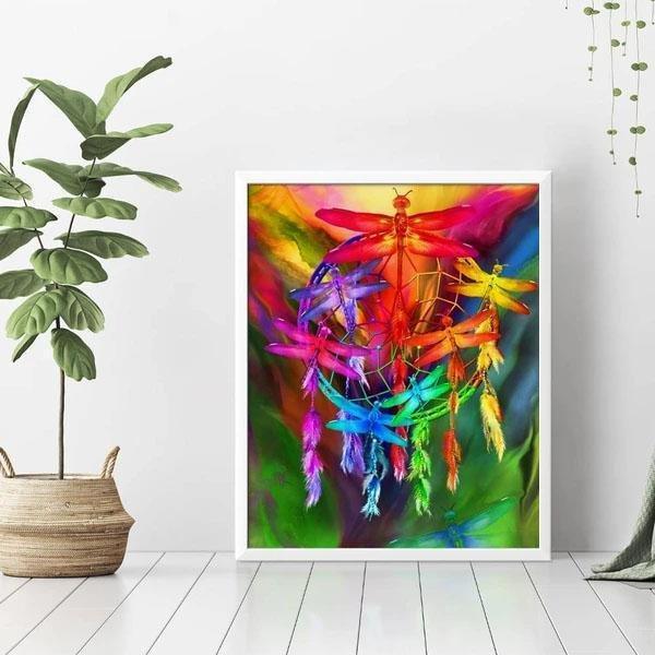 Pinturas con Diamantes Libélulas Brillantes (40x30) - Pintura Diamante Cuadrado - bordado diamante, diamante  cuadrado, diamond painting, insectos, libelulas, mariposa, Moderno, mosaico diamante, mostacilla cuadrada, pintura diamante 
