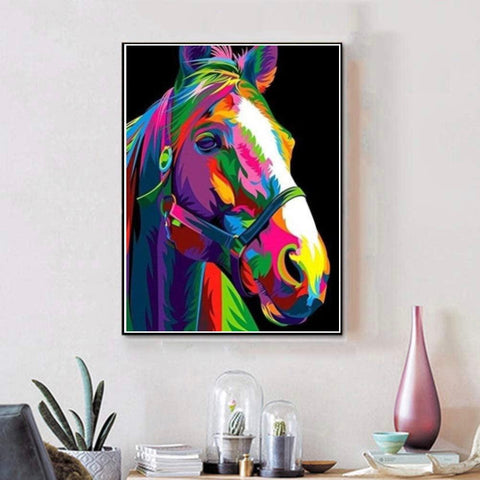 Pinturas con Diamantes Caballo en Colores (15x20) - Pintura Diamante Redondo - ANIMALES, CABALLO, Colorido, diamond painting, FACIL, mostacilla redonda, Niños, Pintura, pintura diamante 