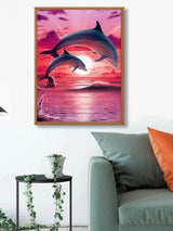 Pinturas con Diamantes Delfín en Atardecer (20x25) - Pintura Diamante Redondo - Animales, ATARDECER, DELFIN, diamond painting, mostacilla redonda 