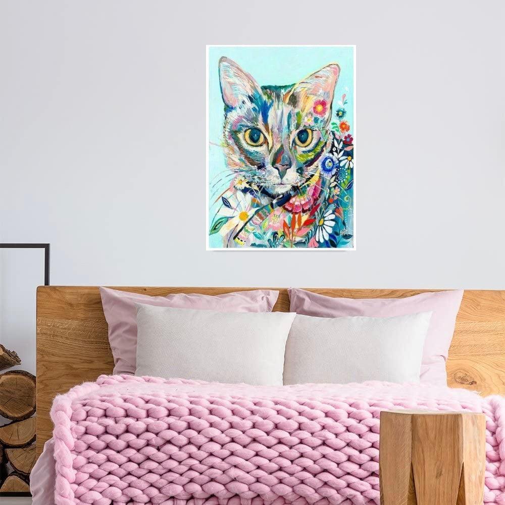 Pinturas con Diamantes Gato con Flores (30x40) - Pintura Diamante Cuadrado - Animales, diamond painting, FLORES, GATO, mostacilla cuadrada, PINTURA DIAMANTES, punto cruz 