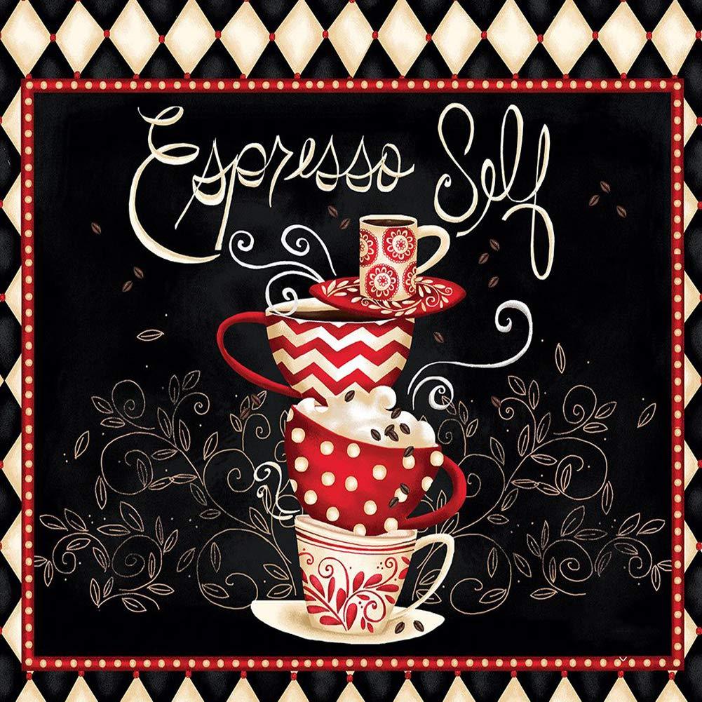 Pinturas con Diamantes Cafe Expresso (30x30) - Pintura Diamante Cuadrado - adorno, bordado diamante, café, cocina, diamante  cuadrado, diamond painting, expresso, Moderno, mosaico diamante, mostacilla cuadrada, pastel, pintura diamante 