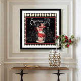 Pinturas con Diamantes Cafe Expresso (30x30) - Pintura Diamante Cuadrado - adorno, bordado diamante, café, cocina, diamante  cuadrado, diamond painting, expresso, Moderno, mosaico diamante, mostacilla cuadrada, pastel, pintura diamante 